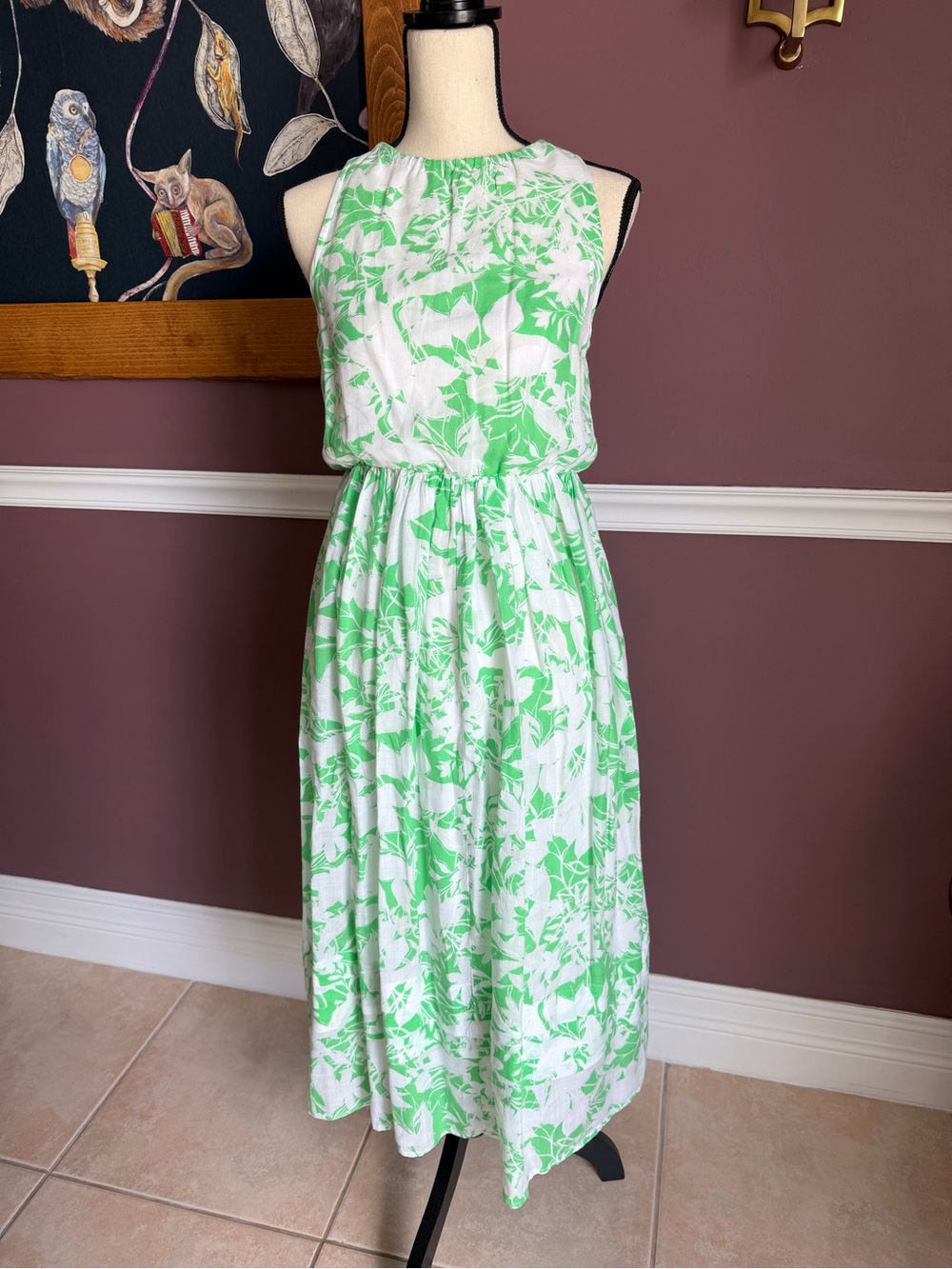 Caslon Green & White White Floral Summer Maxi Dress Size XS